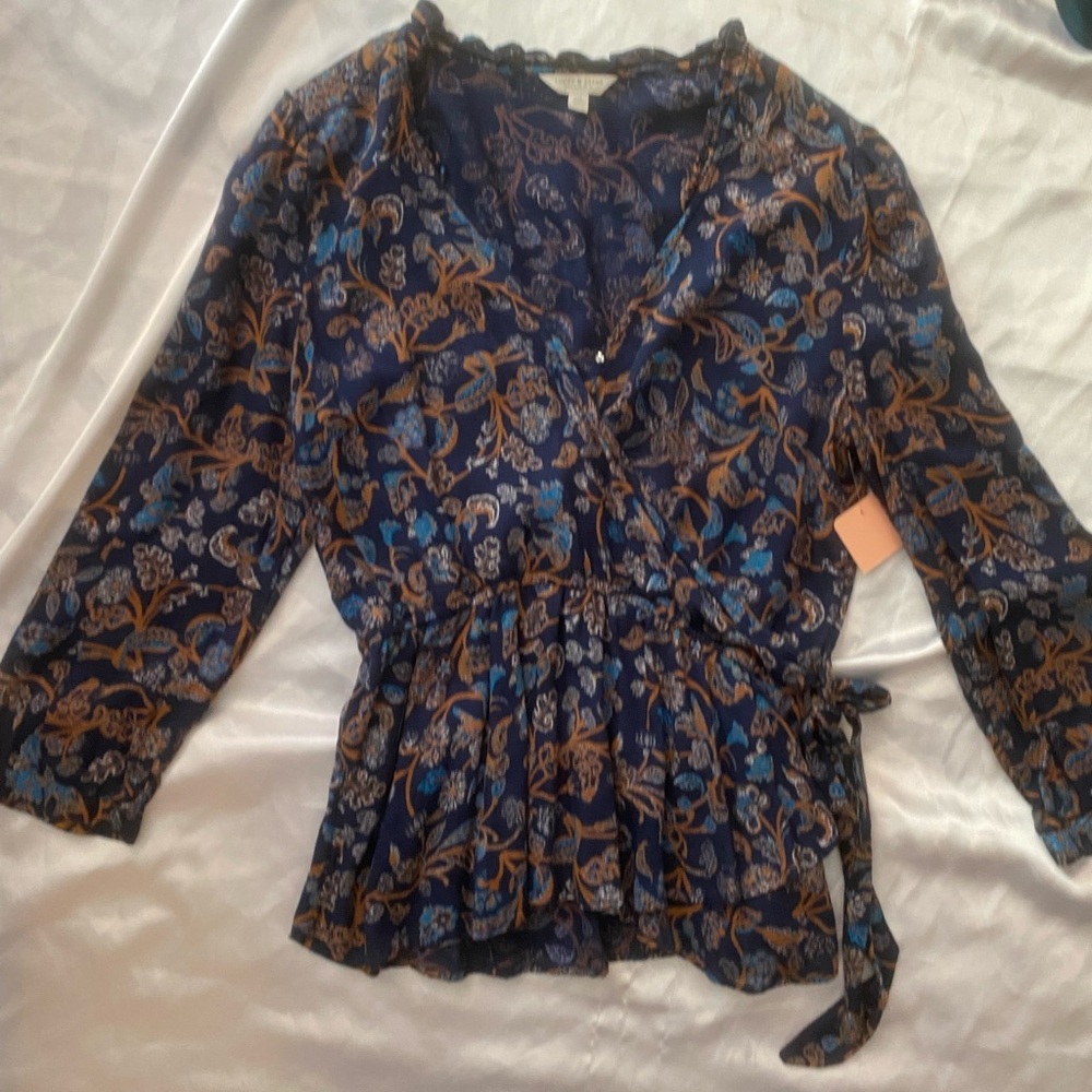 Lucky Brand Blue and Brown Blouse